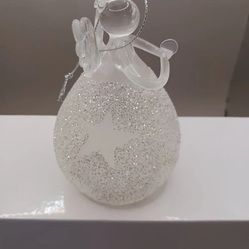Bogo glass star angel with lovely frosted  glitter holding heart